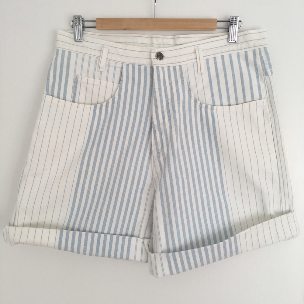 VTG Stripe Shorts White Blue HighWaist 90s Vintage